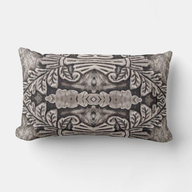 goth renaissance ornate silver grey tribal pattern lumbar pillow (Front)