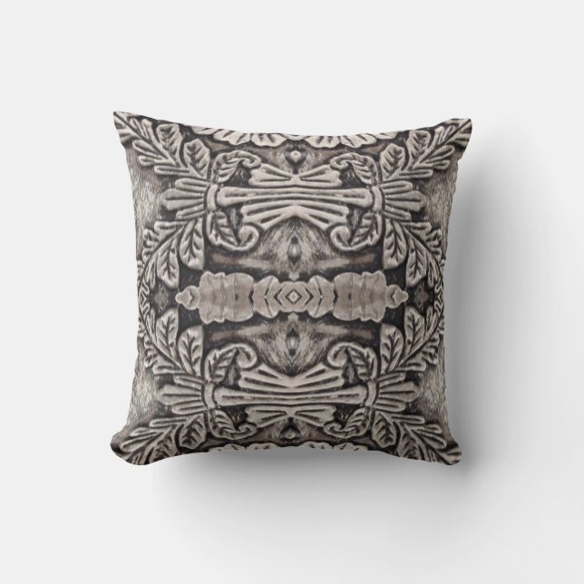 goth renaissance ornate silver grey tribal pattern throw pillow (Front)