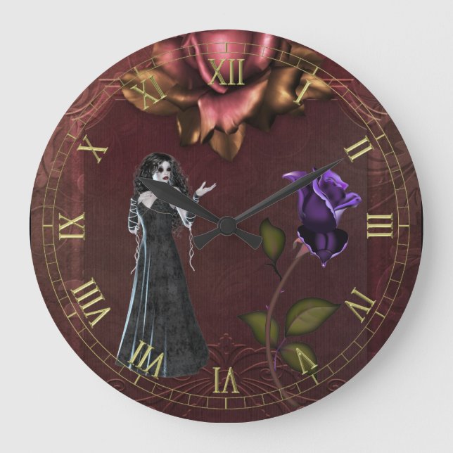 Goth Rose and Vampire Wall Clock (Front)