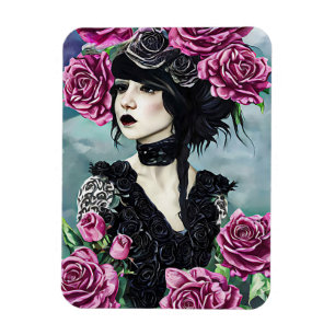Goth Rose Girl Original art Digital painting Magnet