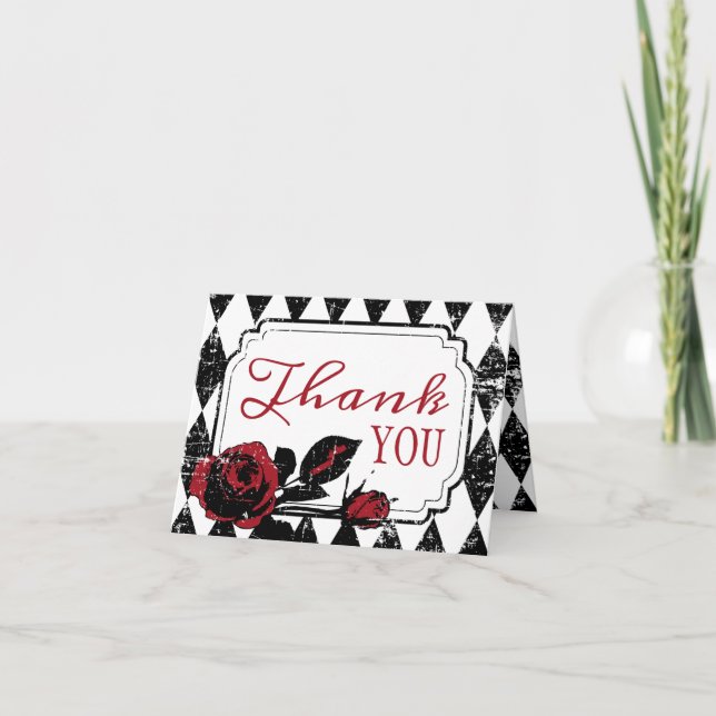 Goth Rose Grunge Diamond Print Thank You Card (Front)