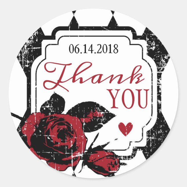 Goth Rose Grunge Diamond Print Thank You Label (Front)