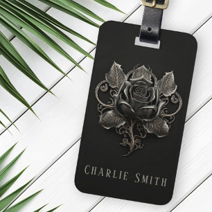 Goth rose ornament on dark background custom name luggage tag