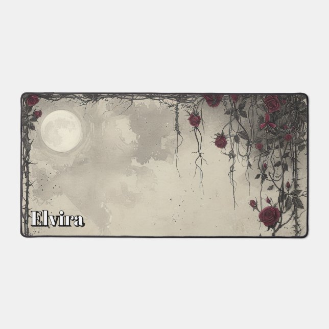 Goth Roses Brambles Thorns Full Moon. Personalized Desk Mat (Front)