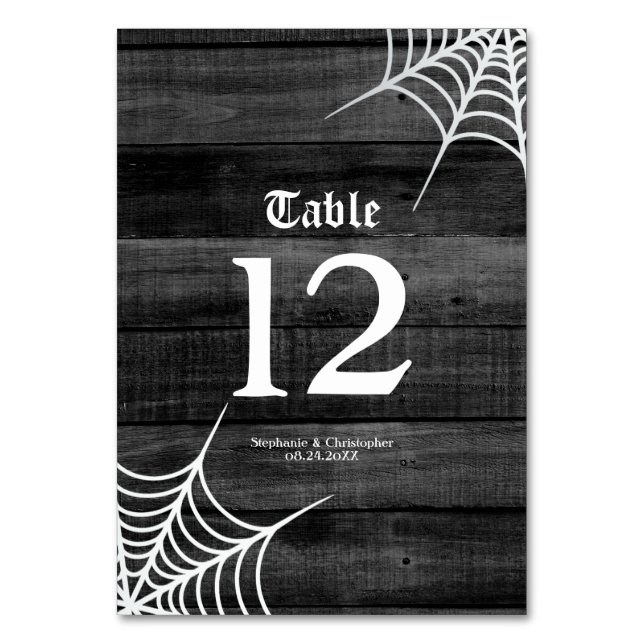 Goth Rustic Halloween Wedding Table Number (Front)