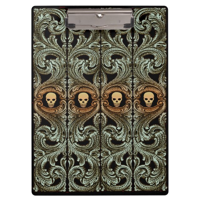 Goth Sage Green Ornament With Skull Clipboard (Front)