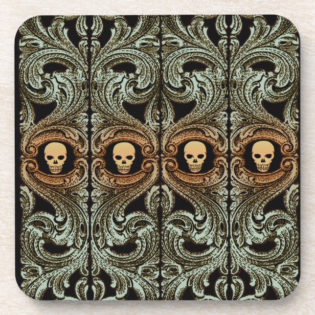 Goth Sage Green Ornament with Skull Coaster (Front)