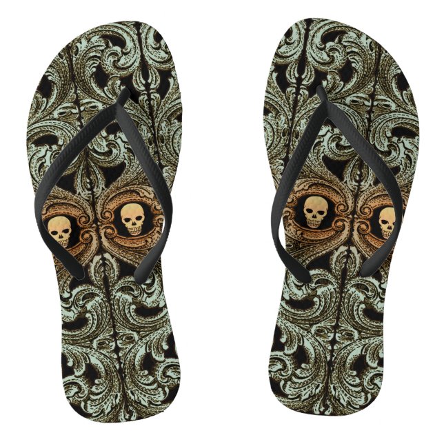 Goth Sage Green Ornament With Skull Flip Flops (Footbed)