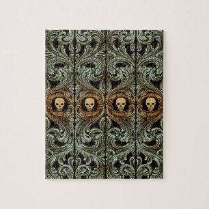 Goth Sage Green Ornament With Skull Jigsaw Puzzle