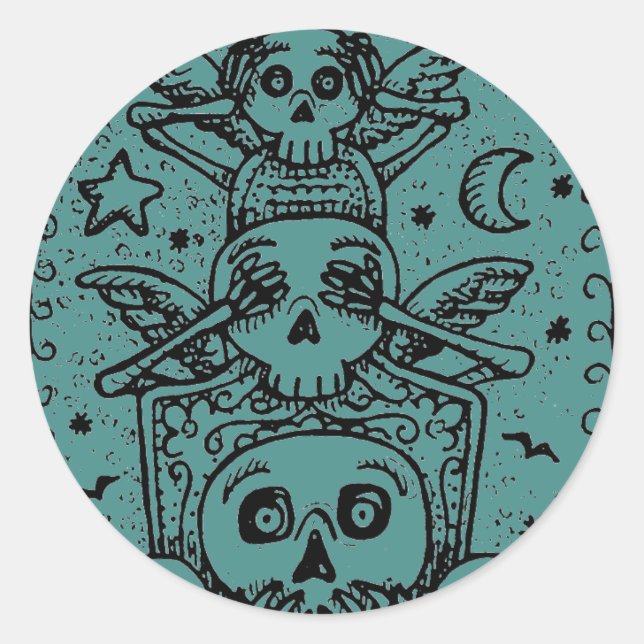 GOTH SEE NO EVIL, CEMETERY SKELETON STICKERS Skull (Front)