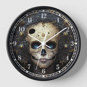Goth Skeleton Skull Woman Gothic Clock