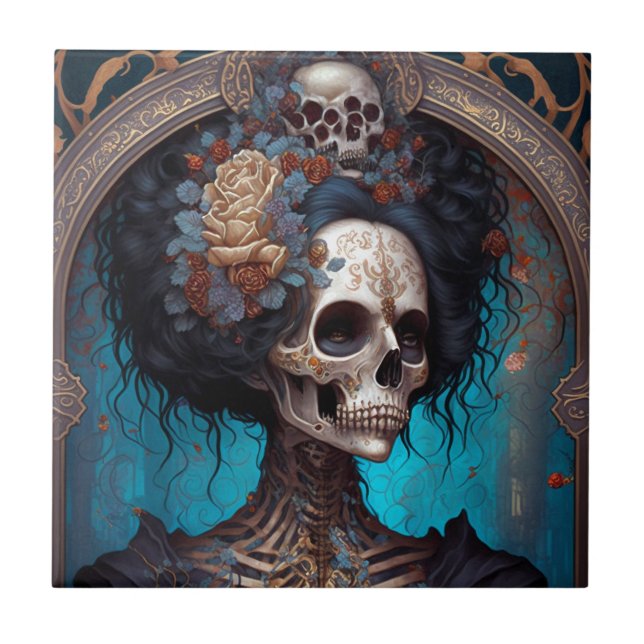 Goth Skeleton Skull Woman Gothic Tile (Front)