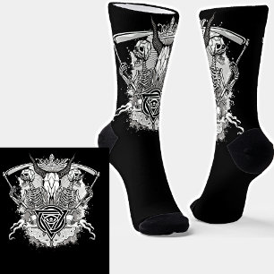Goth Skeletons Skulls Death Scythe on Black        Socks