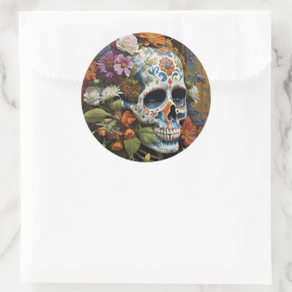 Goth Skull and Flowers Day of the Dead Classic Round Sticker