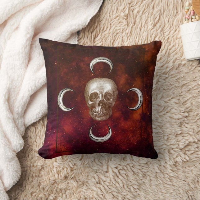 Goth Skull and Moon Celestial Throw Pillow (Blanket)