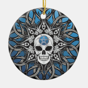 Goth Skull - Blue Ceramic Ornament