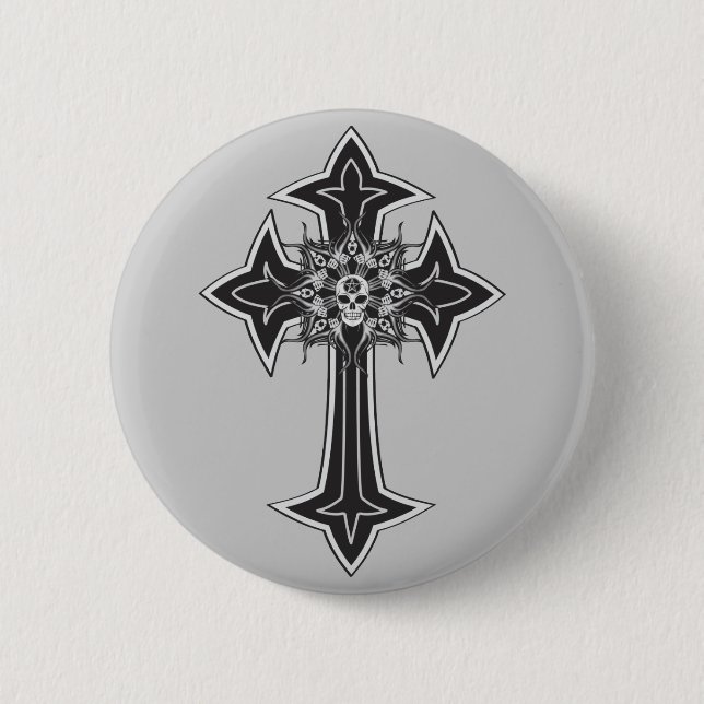 Goth Skull Cross 2 Inch Round Button (Front)