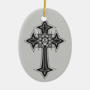 Goth Skull Cross Ceramic Ornament