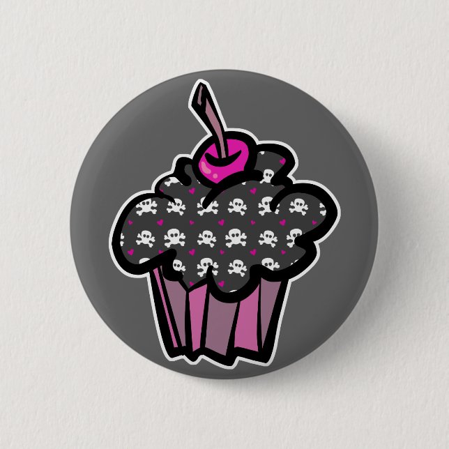 goth skull crossbones cupcake 2 inch round button (Front)