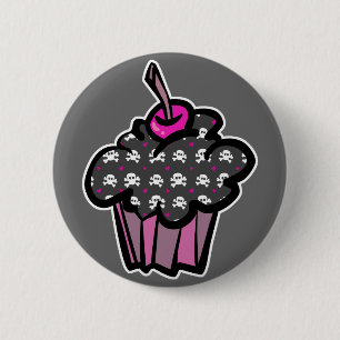 goth skull crossbones cupcake 2 inch round button