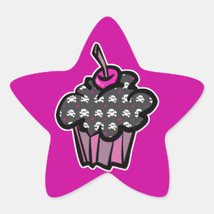 goth skull crossbones cupcake star sticker