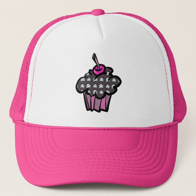 goth skull crossbones cupcake trucker hat (Front)
