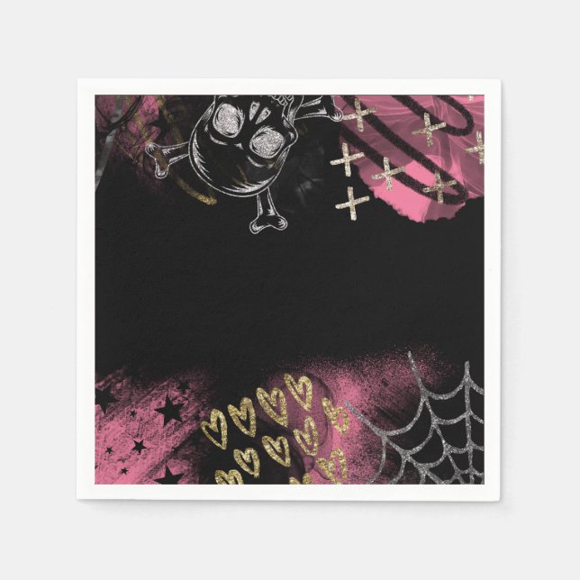 Goth Skull Halloween Sweet 16 Birthday Party Napkin (Front)