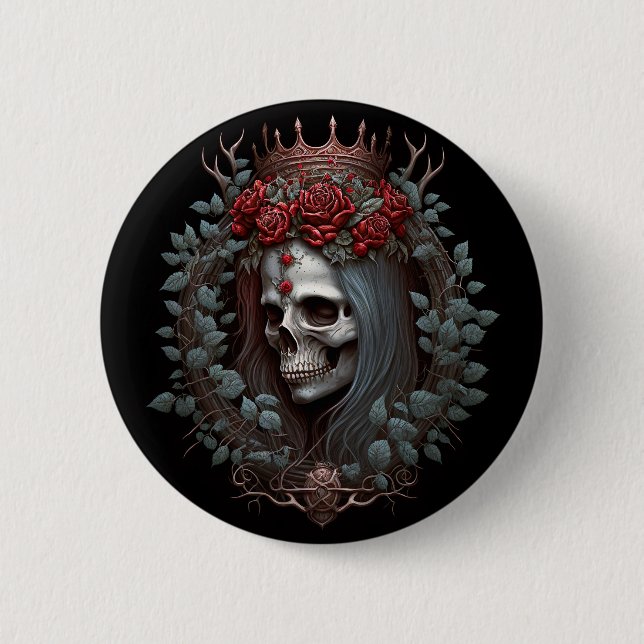 Goth Skull Roses Crown Gothic 2 Inch Round Button (Front)