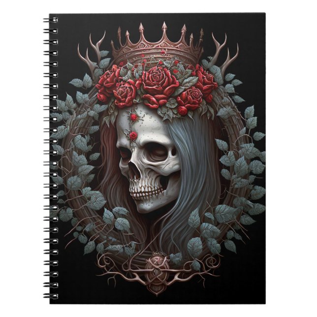 Goth Skull Roses Crown Gothic Notebook (Front)