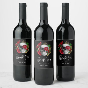 Goth Skull with Red Flowers - Event Thank You Wine Label