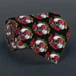 Goth Skull with Red Flowers & Gold Leaves Tie<br><div class="desc">A tie with a goth style illustration.  
Beautiful red roses and gold leaves surrounding a black and white skull.</div>