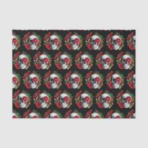 Goth Skull with Red Flowers Patterned Tissue Paper