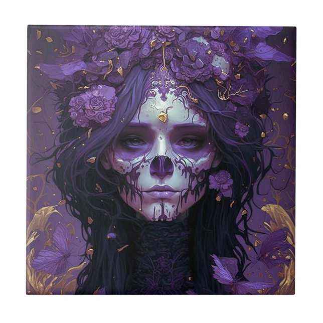 Goth Skull Woman Dark Fantasy Art Tile (Front)