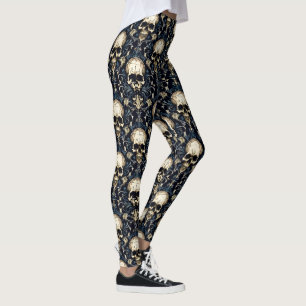 Goth Skulls and Blue Floral Leggings
