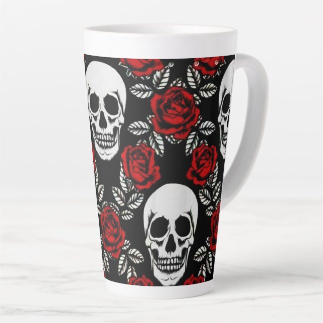 Goth Skulls And Roses Latte Mug (Right Angle)