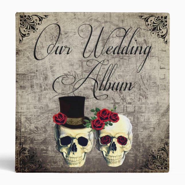 Goth Skulls with Roses Wedding Photo Album Binder (Front)