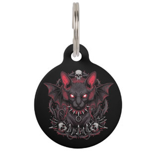 Goth Sphynx Cat Bat Wings Death Metal Personalized Pet Tag