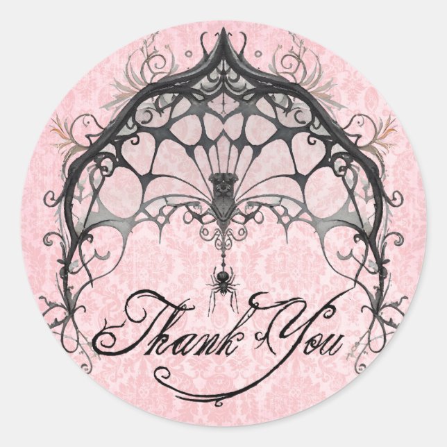 Goth Spider Web Thank You Halloween Classic Round Sticker (Front)