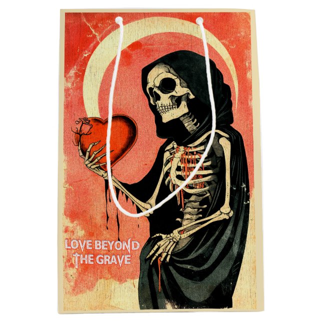 Goth Spooky Valentine Grim Reaper with Heart Medium Gift Bag (Front)