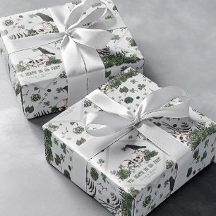 Goth St. Patricks Day Floral Skulls Irish Wedding Wrapping Paper