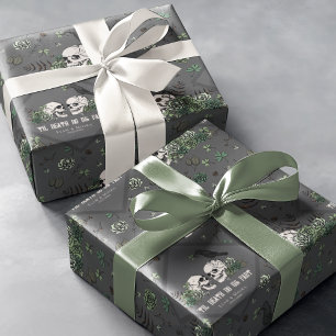 Goth St. Patricks Day Floral Skulls Irish Wedding Wrapping Paper