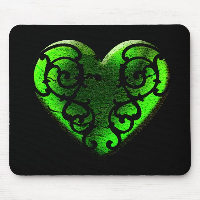 Goth St. Patrick's Day Green Heart Mouse Pad (Front)