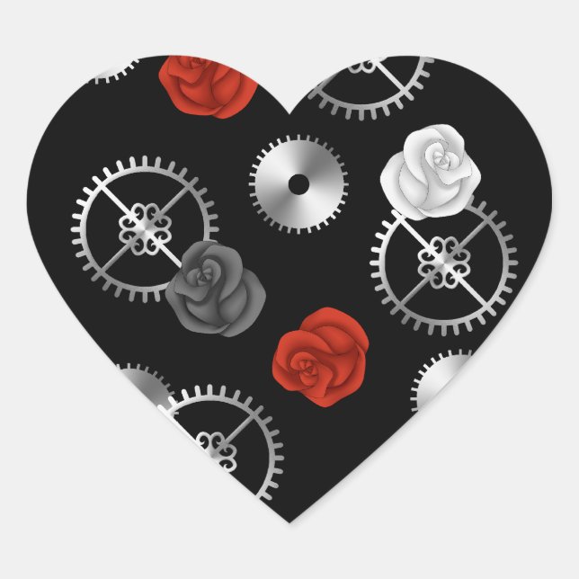 Goth steampunk victorian roses and gears romantic heart sticker (Front)