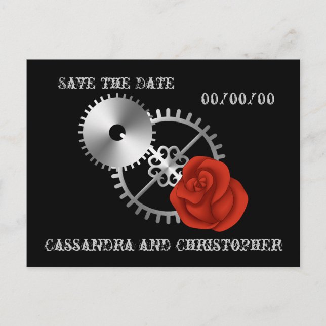 Goth steampunk victorian roses Save the Date Announcement Postcard (Front)