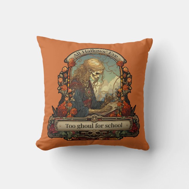 Goth Student Skeleton Funny Quote Halloween Throw Pillow (Front)