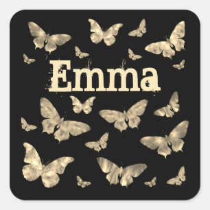 Goth Style Moonlit Butterfly Gothic Art Emma Name Square Sticker