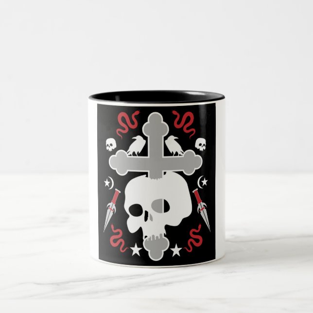 Goth Subculture Skull And Cross  Two-Tone Coffee Mug (Center)