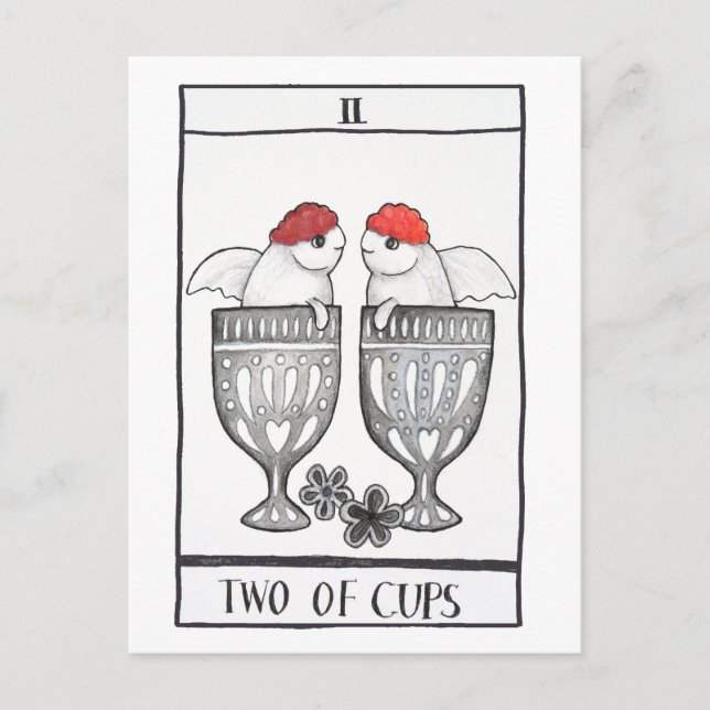 Goth Tarot Art Cute Goldfish Two of cups Love Postcard (Front)