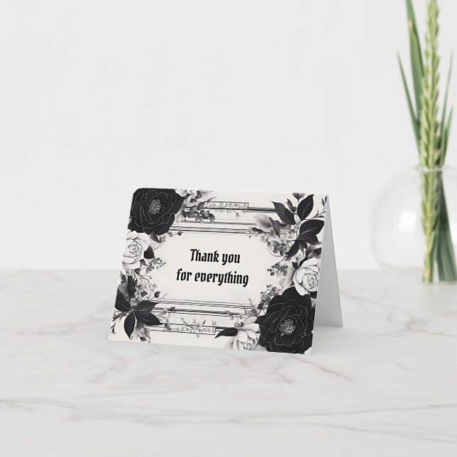 Goth Themed Black and Ivory Thank You Card (Front)