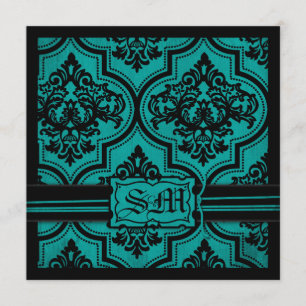 Goth Turquoise Black Mariage damassé Invitations